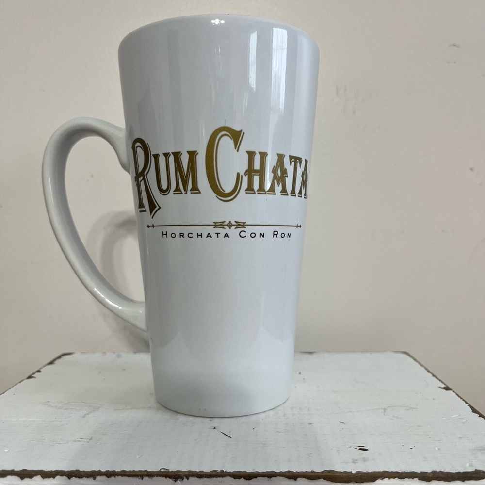RumChata Horchata Con Ron White Ceramic Latte Mug Tall Coffee Cup Barware 6 Inch
